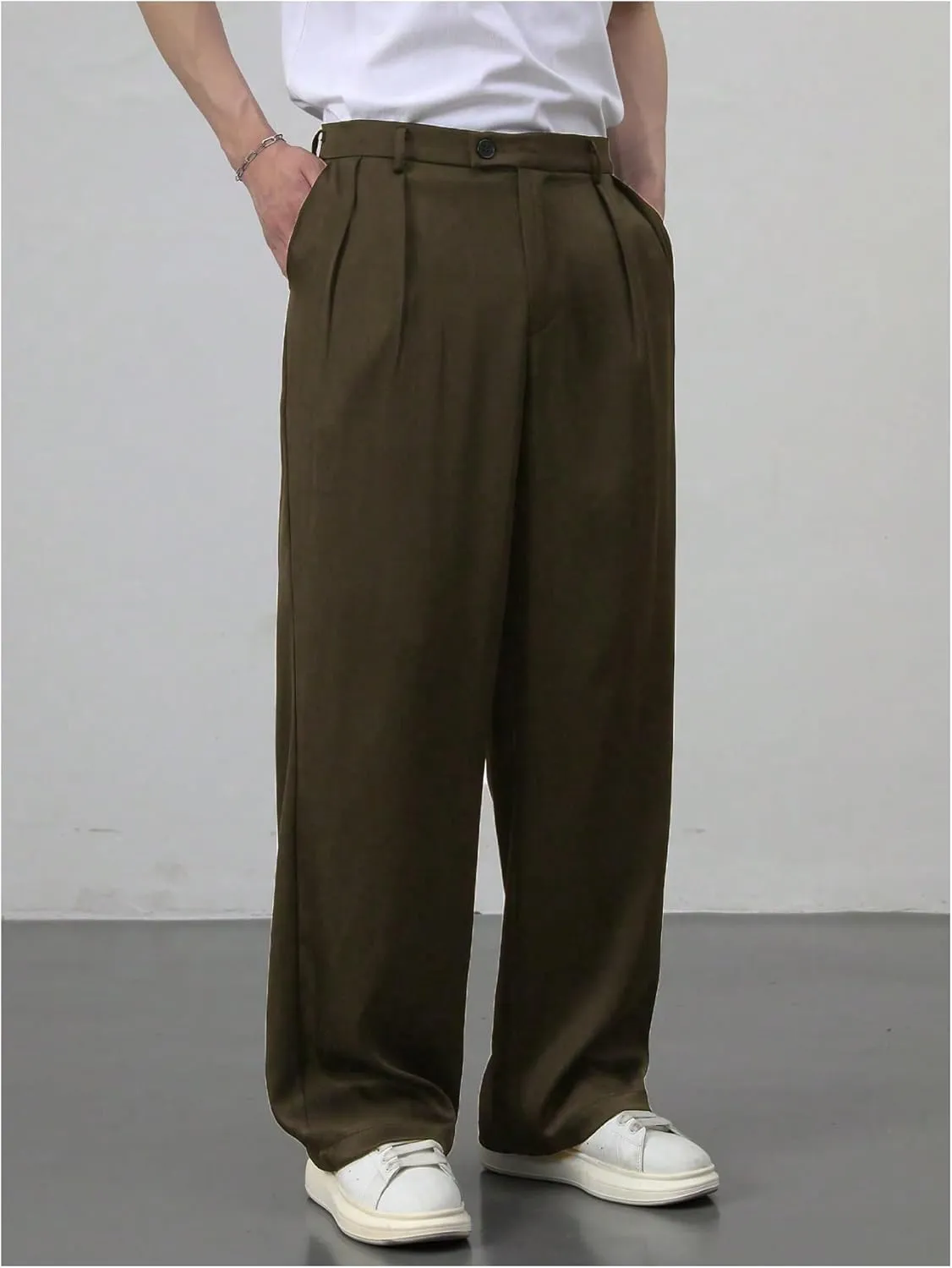 GORGLITTER Men's Baggy Wide Leg Dress Pant Straight Leg Suit Pant Lightweight Modern Fit Business Trousers