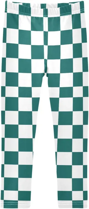 Green White Checked Squares Girls' Leggings Toddler Kids Stretch Yoga Pants Tights Dance Baby Athletic Long Pants 6T
