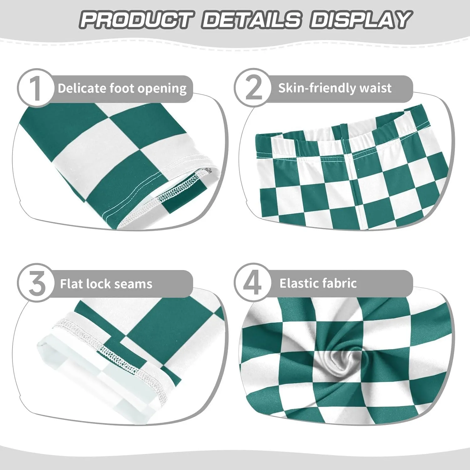 Green White Checked Squares Girls' Leggings Toddler Kids Stretch Yoga Pants Tights Dance Baby Athletic Long Pants 6T