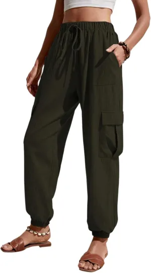 GUOLEZEEV High Waisted Jogger Pants Loose Hiking Joggers for Women Casual Lightweight Tapered Cargo Pants with Pockets