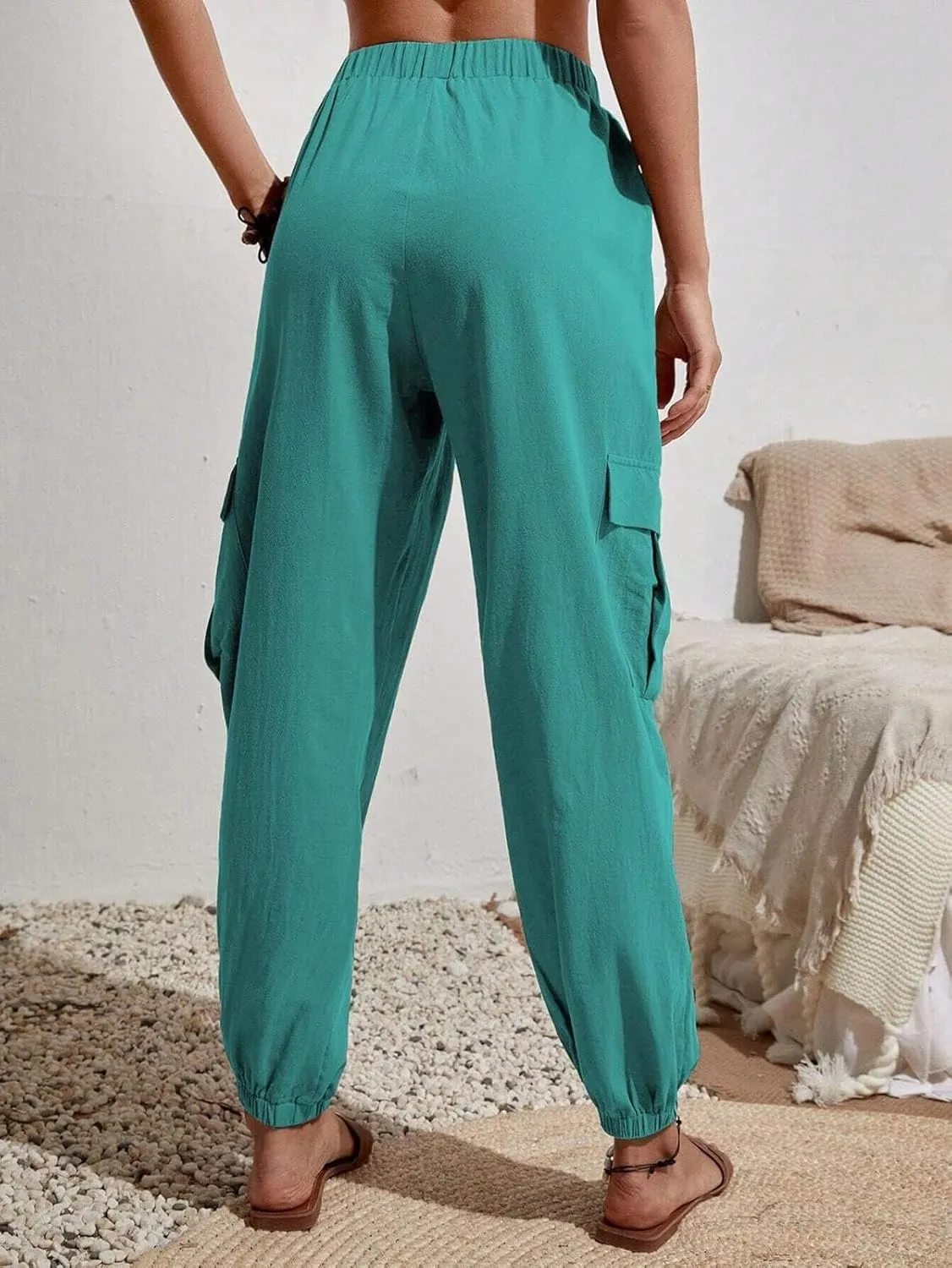GUOLEZEEV High Waisted Jogger Pants Loose Hiking Joggers for Women Casual Lightweight Tapered Cargo Pants with Pockets