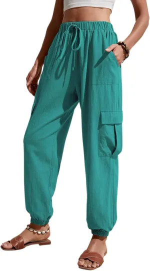 GUOLEZEEV High Waisted Jogger Pants Loose Hiking Joggers for Women Casual Lightweight Tapered Cargo Pants with Pockets