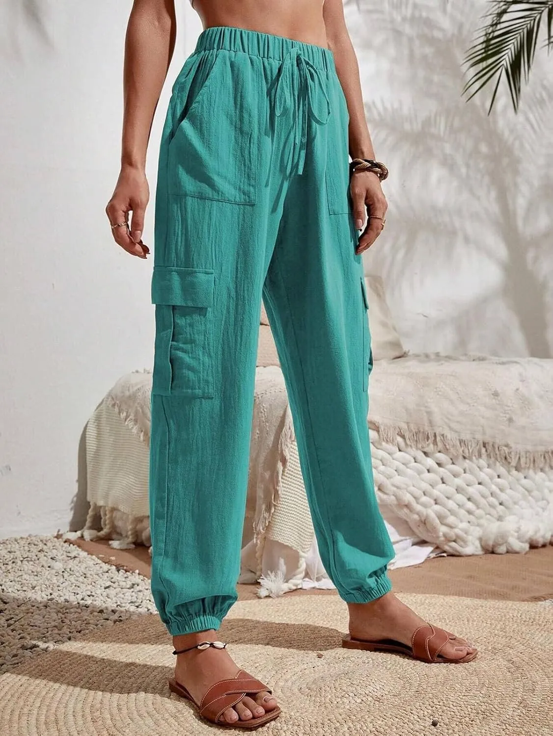 GUOLEZEEV High Waisted Jogger Pants Loose Hiking Joggers for Women Casual Lightweight Tapered Cargo Pants with Pockets