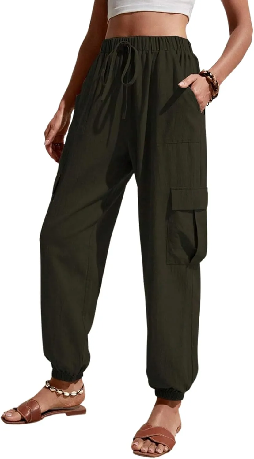 GUOLEZEEV High Waisted Jogger Pants Loose Hiking Joggers for Women Casual Lightweight Tapered Cargo Pants with Pockets