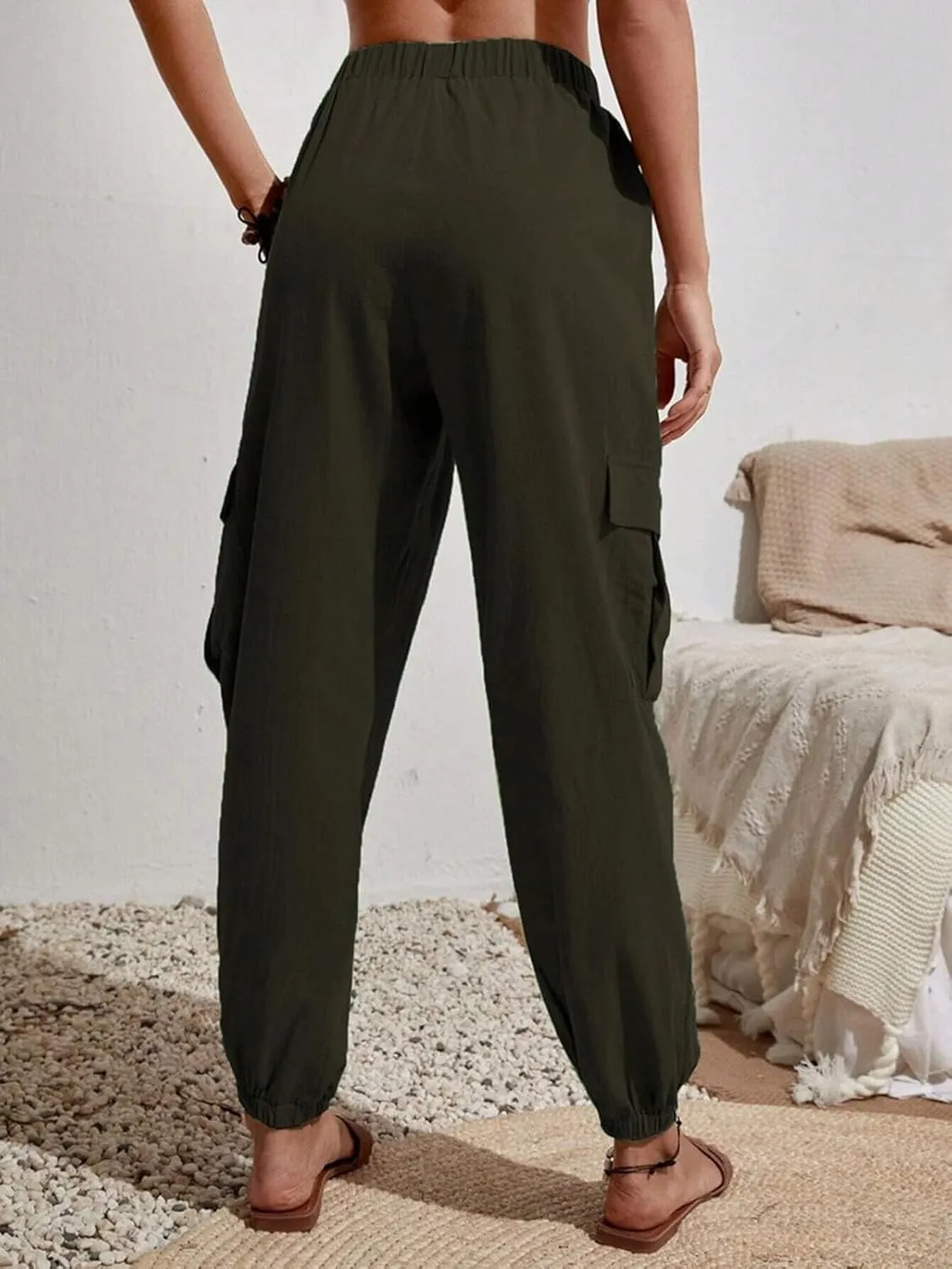 GUOLEZEEV High Waisted Jogger Pants Loose Hiking Joggers for Women Casual Lightweight Tapered Cargo Pants with Pockets