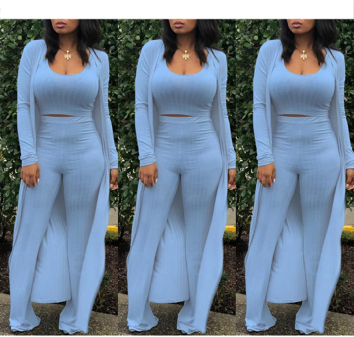 HANMAX Women's Tracksuit Winter Autumn Knitted Long-sleeved Blazer Coat Tank Long Pants Three Piece Sets Outfit