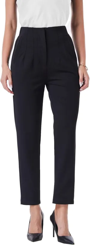 heipeiwa Women's High Waisted Work Business Trousers Pleated Office Slacks Pants Crop Dress Pant