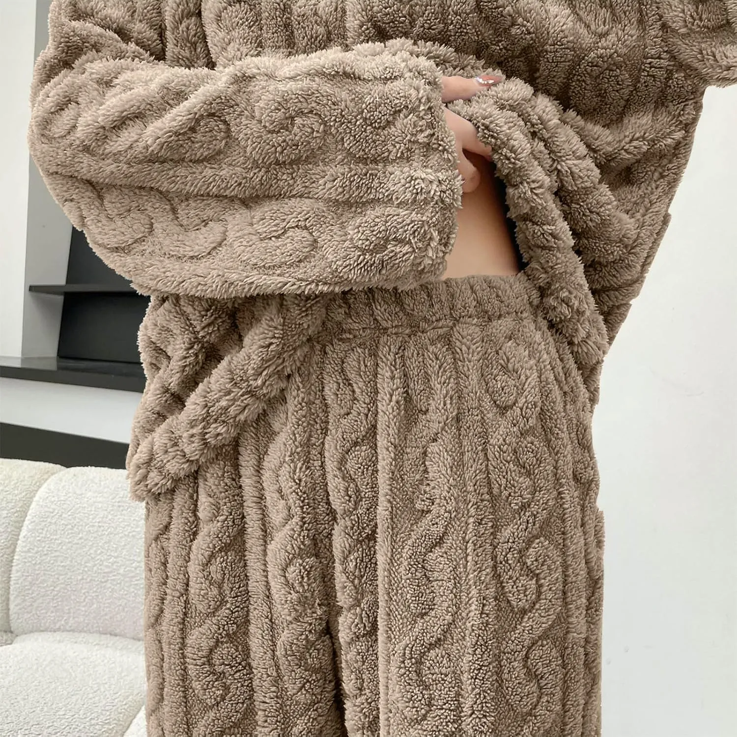 HGps8w 2 Pack Women's Fuzzy Fleece Pajama Sets - Long Sleeve Pullover Sleepwear Tops Long Pants 2 Piece Lounge Outfits
