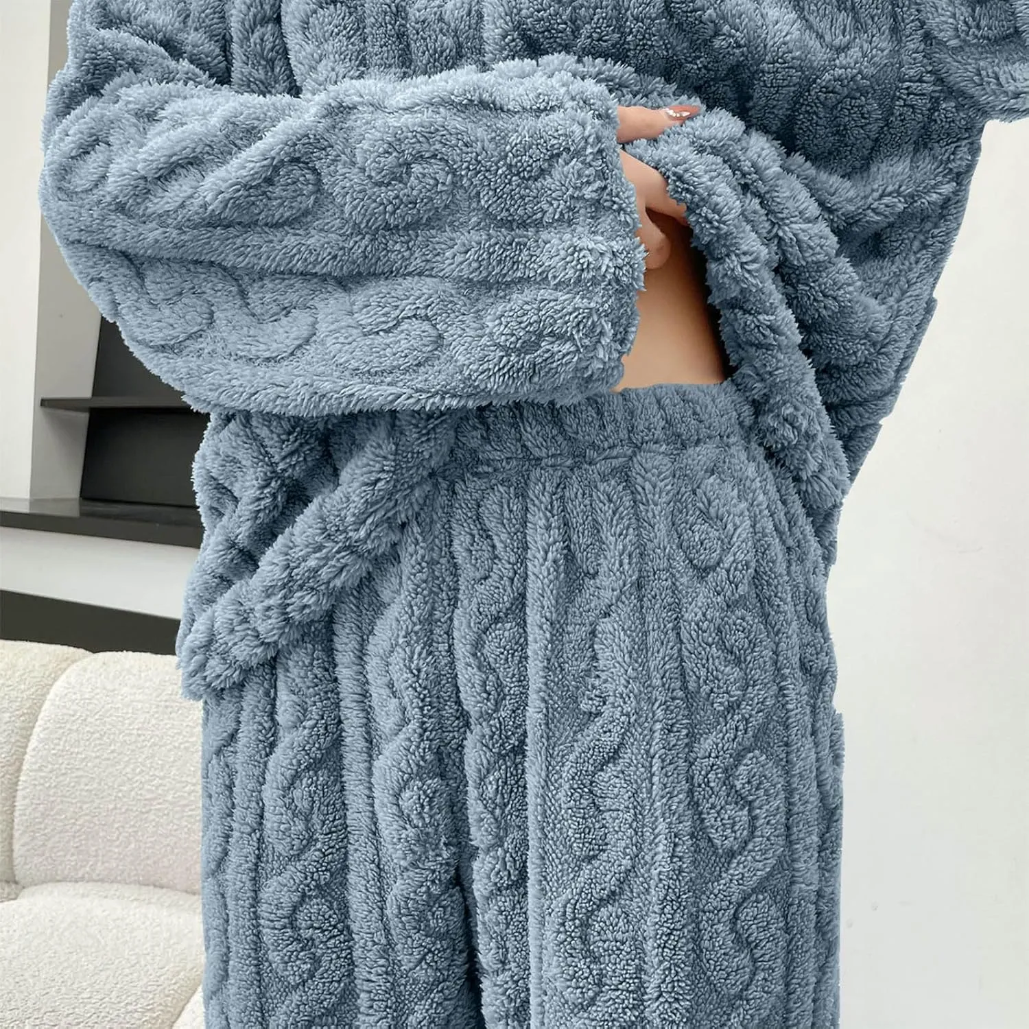 HGps8w 2 Pack Women's Fuzzy Fleece Pajama Sets - Long Sleeve Pullover Sleepwear Tops Long Pants 2 Piece Lounge Outfits
