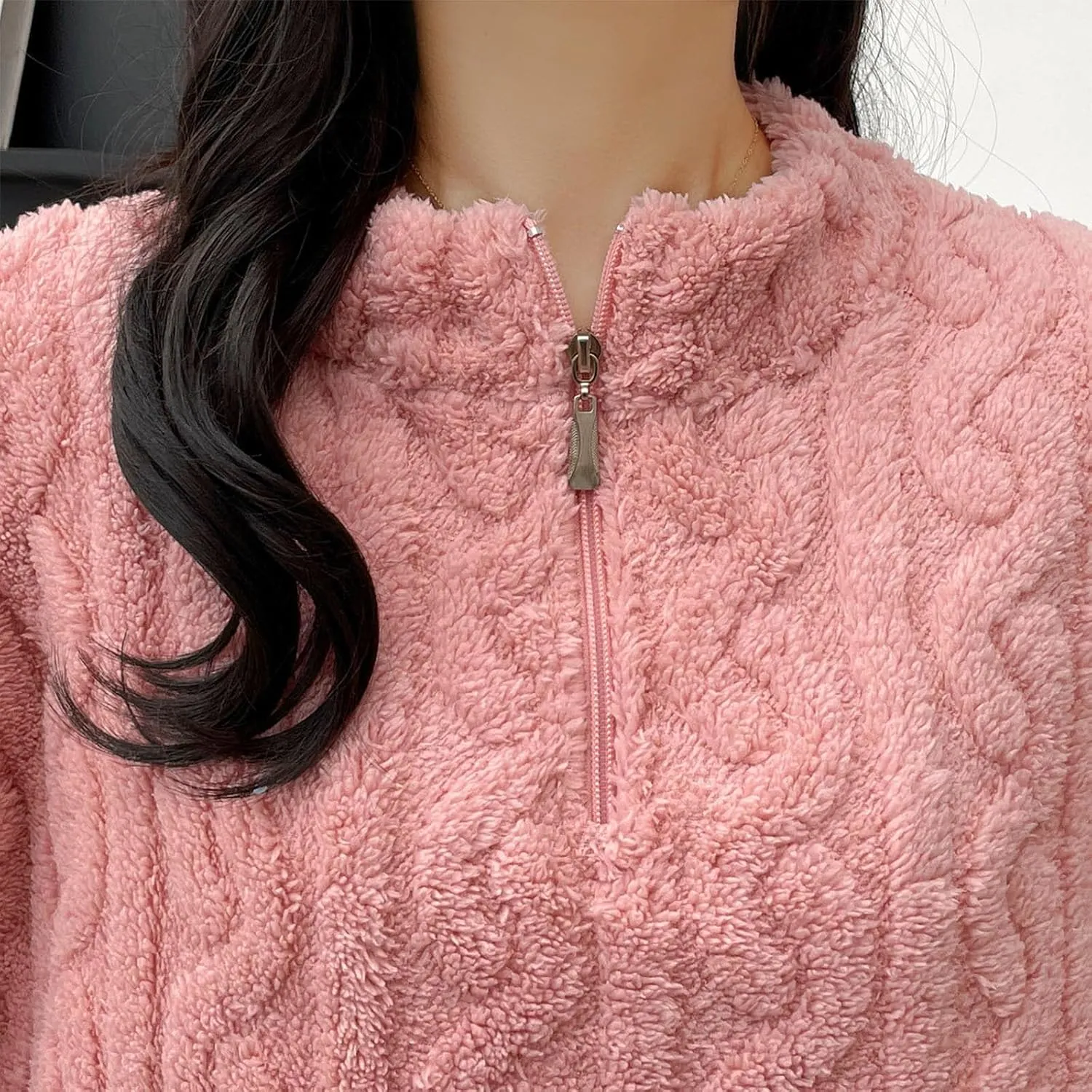 HGps8w 2 Pack Women's Fuzzy Fleece Pajama Sets - Long Sleeve Pullover Sleepwear Tops Long Pants 2 Piece Lounge Outfits