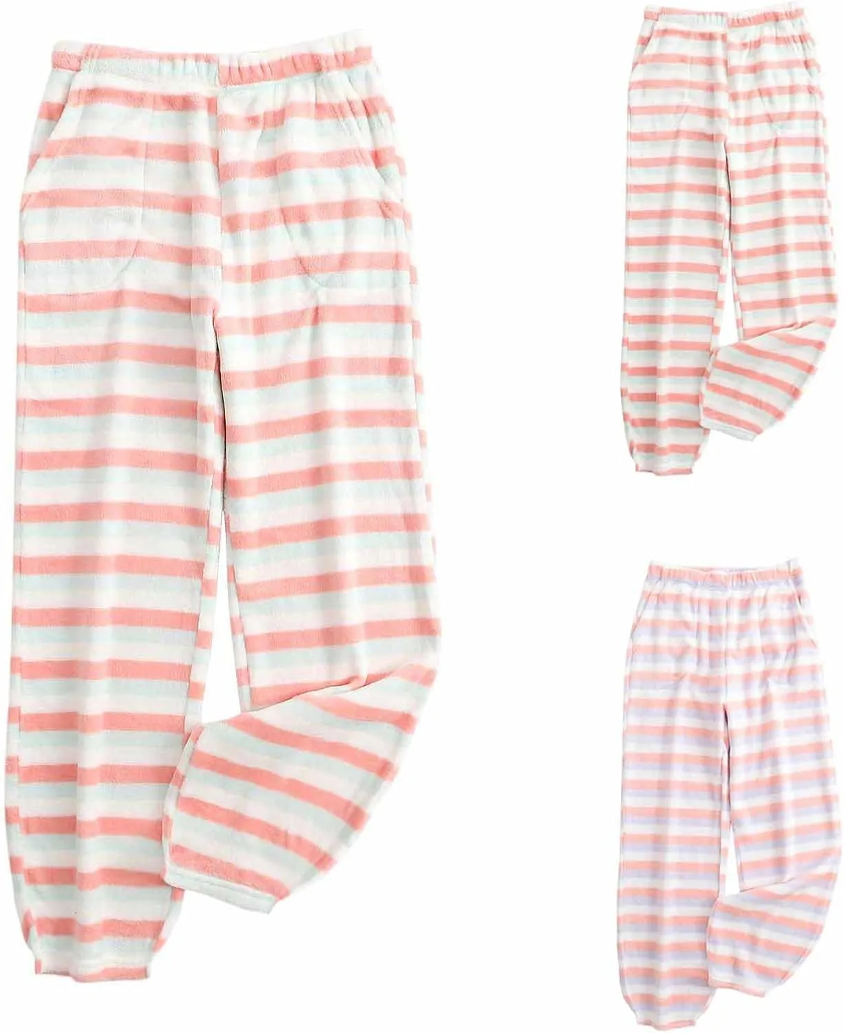 HGps8w Women's Casual Striped Fleece Pajama Pants Fuzzy Winter Warm Soft Lounge Pants Comfy Pajama Bottoms Sleepwear