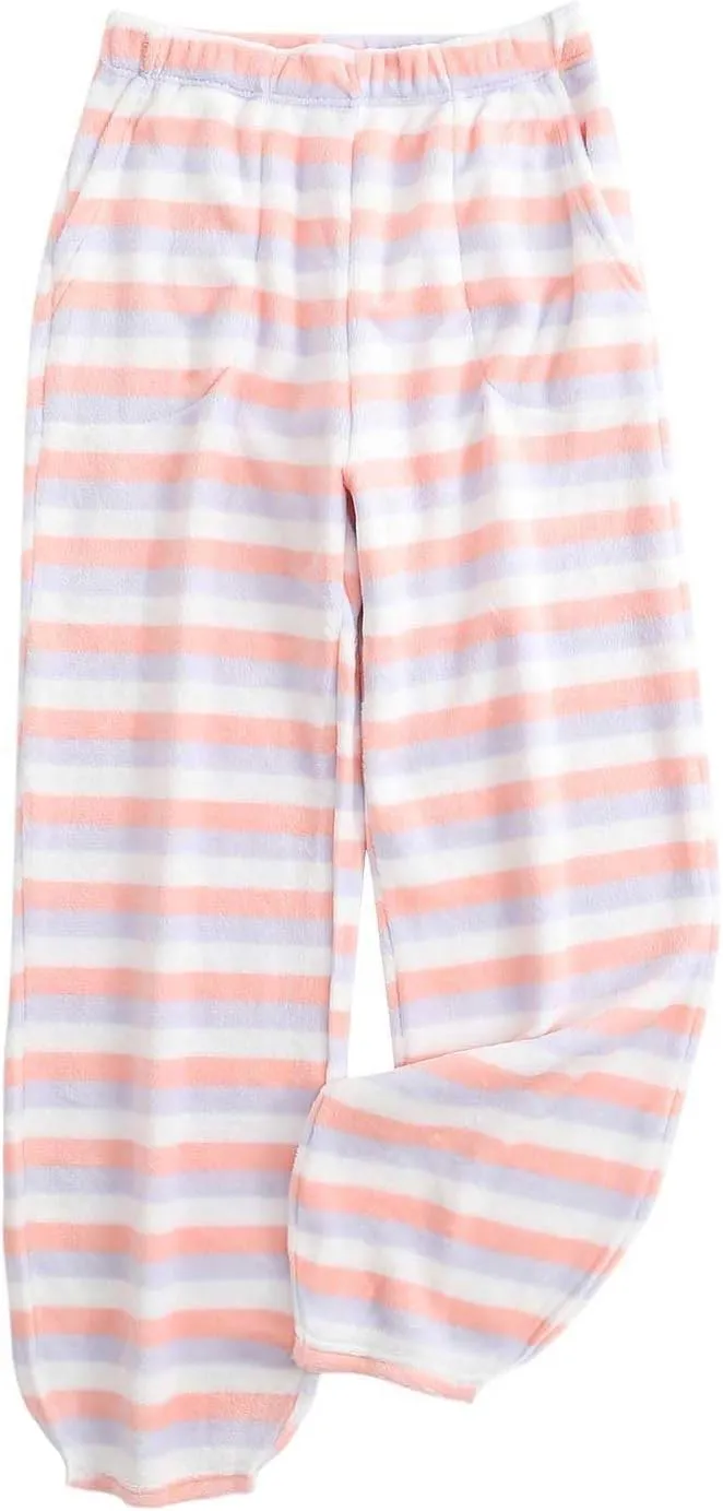 HGps8w Women's Casual Striped Fleece Pajama Pants Fuzzy Winter Warm Soft Lounge Pants Comfy Pajama Bottoms Sleepwear
