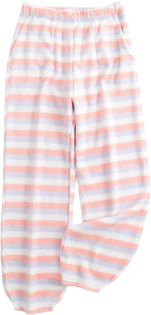 HGps8w Women's Casual Striped Fleece Pajama Pants Fuzzy Winter Warm Soft Lounge Pants Comfy Pajama Bottoms Sleepwear