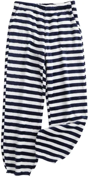 HGps8w Women's Casual Striped Fleece Pajama Pants Winter Warm Soft Fuzzy Lounge Pants Comfy Pajama Bottoms Sleepwear