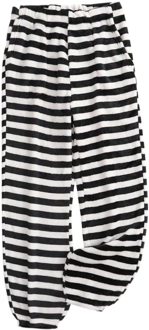 HGps8w Women's Casual Striped Fleece Pajama Pants Winter Warm Soft Fuzzy Lounge Pants Comfy Pajama Bottoms Sleepwear
