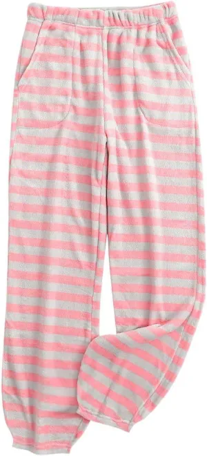 HGps8w Women's Casual Striped Fleece Pajama Pants Winter Warm Soft Fuzzy Lounge Pants Comfy Pajama Bottoms Sleepwear