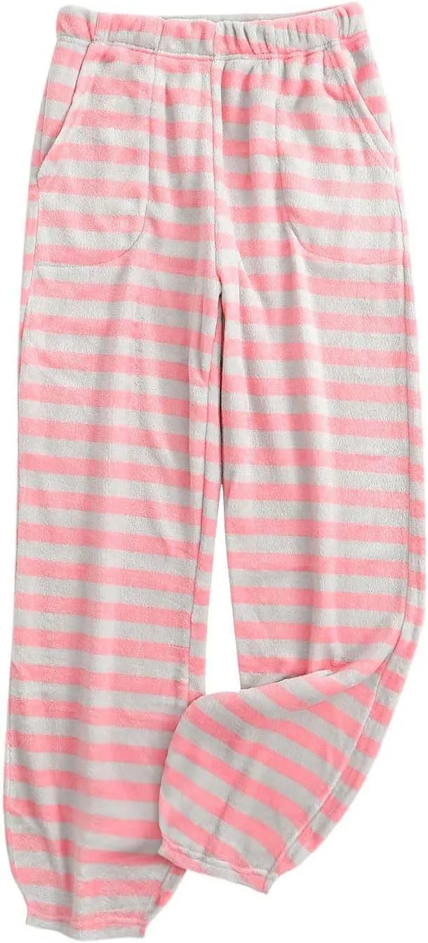 HGps8w Women's Casual Striped Fleece Pajama Pants Winter Warm Soft Fuzzy Lounge Pants Comfy Pajama Bottoms Sleepwear