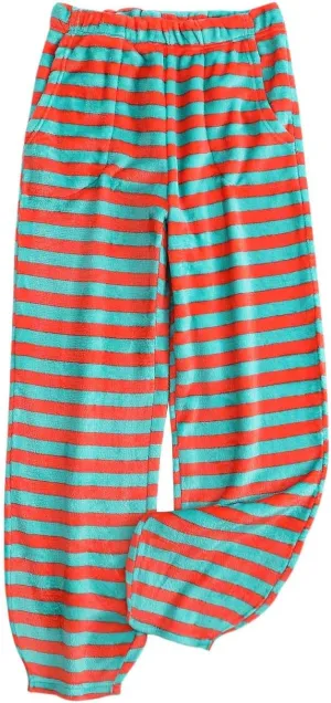 HGps8w Women's Casual Striped Fleece Pajama Pants Winter Warm Soft Fuzzy Lounge Pants Comfy Pajama Bottoms Sleepwear