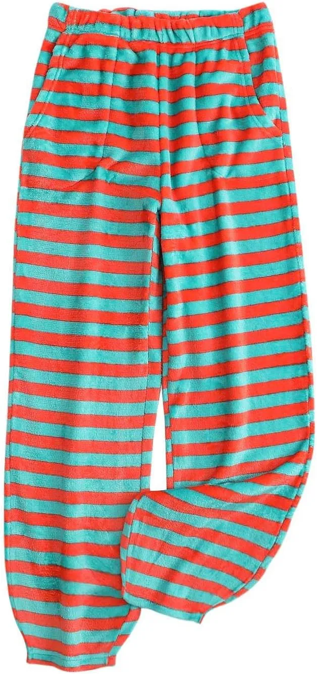 HGps8w Women's Casual Striped Fleece Pajama Pants Winter Warm Soft Fuzzy Lounge Pants Comfy Pajama Bottoms Sleepwear