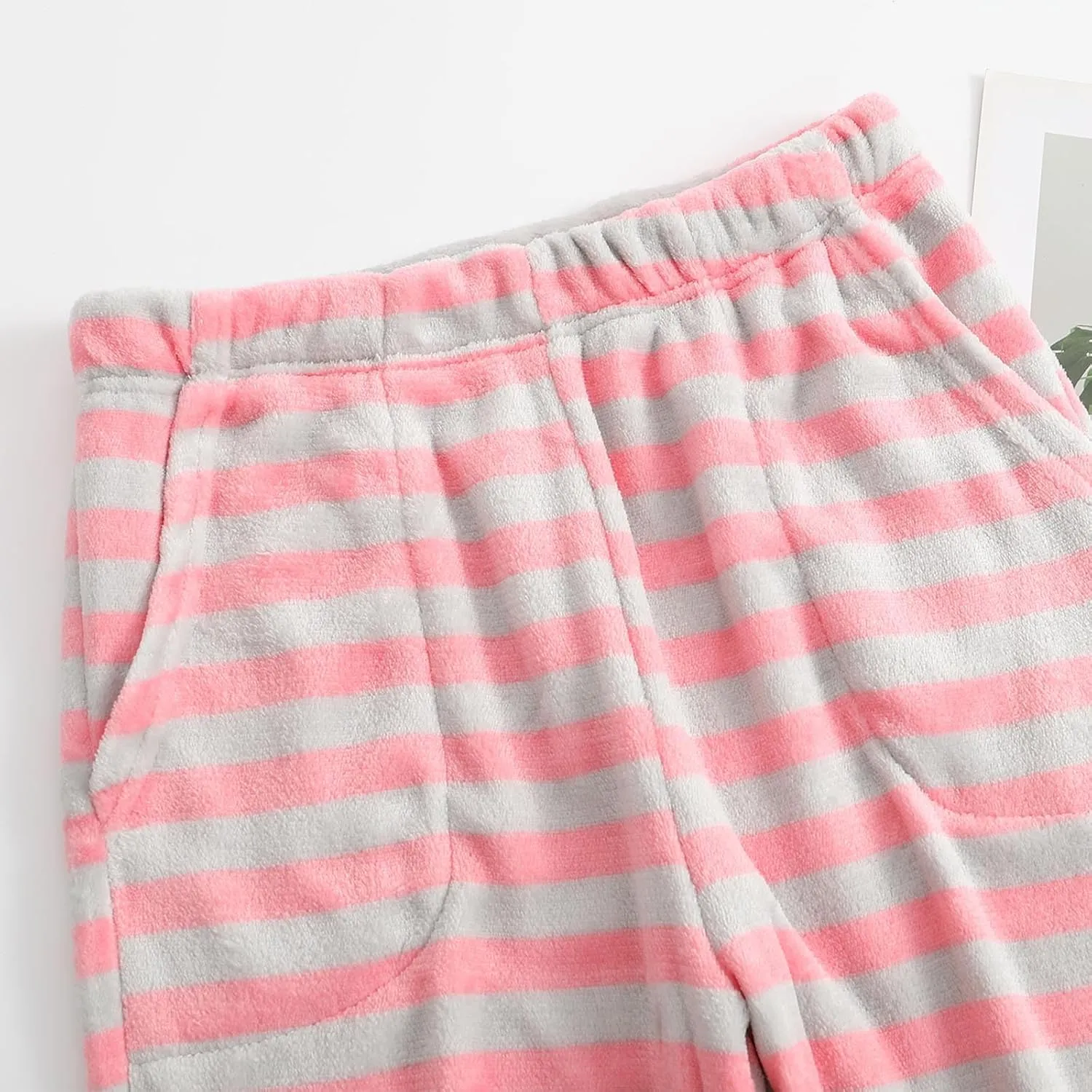 HGps8w Women's Casual Striped Fleece Pajama Pants Winter Warm Soft Fuzzy Lounge Pants Comfy Pajama Bottoms Sleepwear