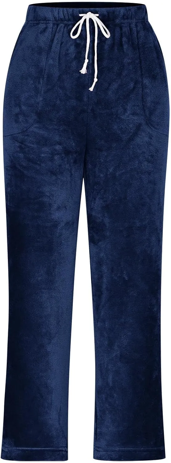 HGps8w Women's Flannel Pajama Pants Winter Cozy Lounge Long Pants Comfy Warm Soft Fuzzy Fleece Pajama Bottoms Sleepwear