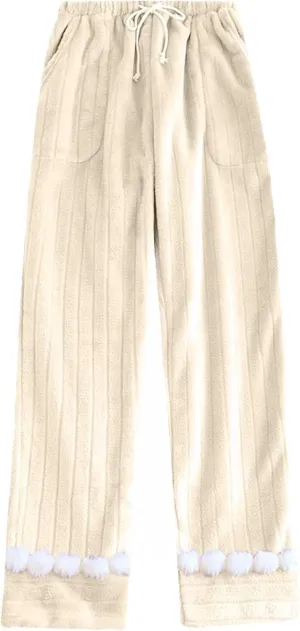 HGps8w Women's Fuzzy Pajama Pants, Comfy Warm Fleece Lounge Long Pants Winter Sleepwear Pjs Bottom with Pockets