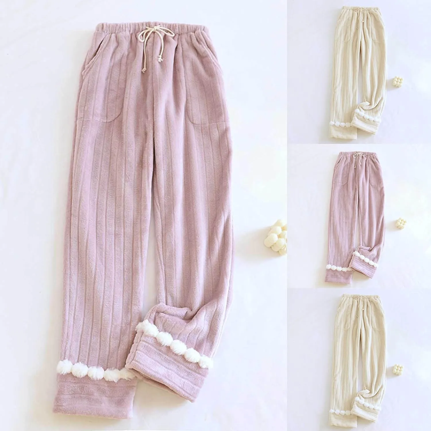 HGps8w Women's Fuzzy Pajama Pants, Comfy Warm Fleece Lounge Long Pants Winter Sleepwear Pjs Bottom with Pockets
