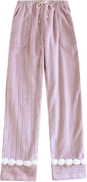 HGps8w Women's Fuzzy Pajama Pants, Comfy Warm Fleece Lounge Long Pants Winter Sleepwear Pjs Bottom with Pockets