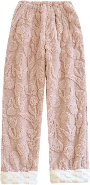 HGps8w Women's Fuzzy Pajama Pants Winter Warm Fleece Lounge Long Pants Comfy Elastic Waist Sleepwear Plush Pjs Bottom