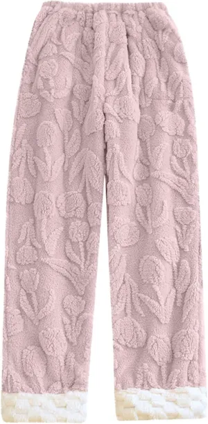 HGps8w Women's Fuzzy Pajama Pants Winter Warm Fleece Lounge Long Pants Comfy Elastic Waist Sleepwear Plush Pjs Bottom