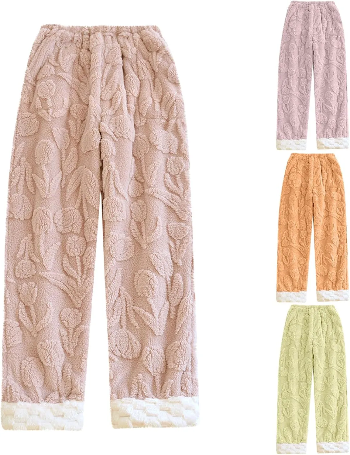 HGps8w Women's Fuzzy Pajama Pants Winter Warm Fleece Lounge Long Pants Comfy Elastic Waist Sleepwear Plush Pjs Bottom
