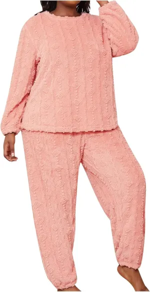 HGps8w Women's Plus Size Fuzzy Fleece Pajama Sets - Warm Winter Pullover Hoodies with Plush Pants Pjs Lounge Sleepwear