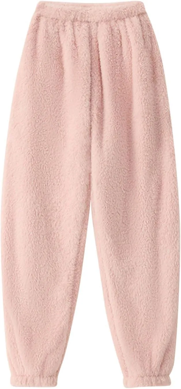 HGps8w Women's Sherpa Fleece Pajama Pants Fuzzy Winter Warm Soft Lounge Sweatpants Comfy Pajama Bottoms Sleepwear
