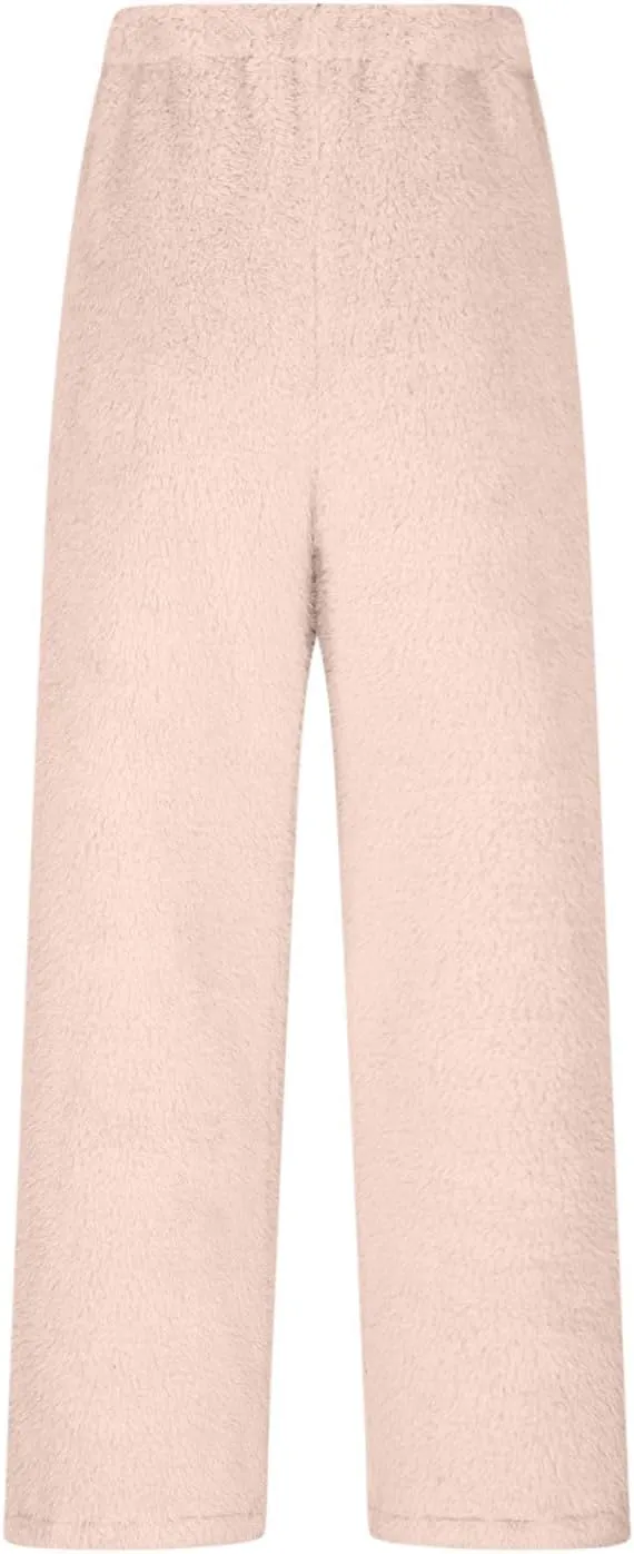 HGps8w Women's Warm Plush Pajama Pants, Soft Fluffy Fleece Pjs Bottoms Sleepwear Winter Comfy Fuzzy Lounge Pants