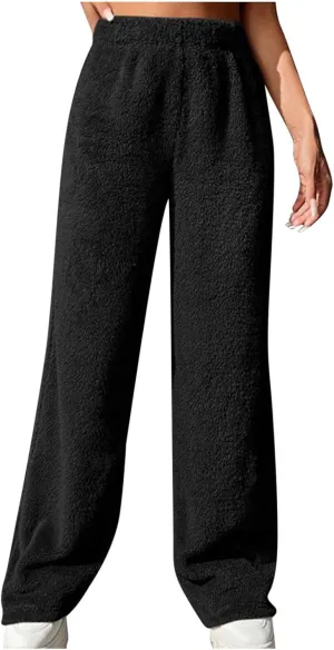 HGps8w Women's Warm Plush Pajama Pants, Soft Fluffy Fleece Pjs Bottoms Sleepwear Winter Comfy Fuzzy Lounge Pants