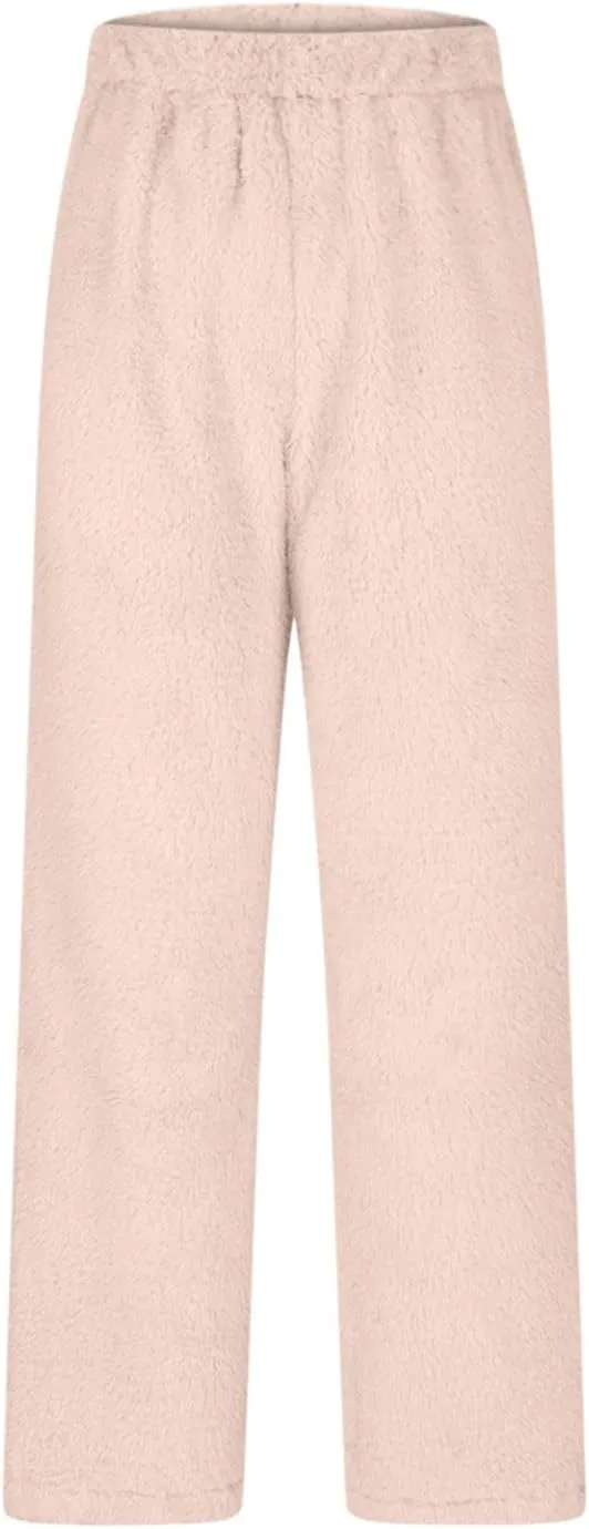 HGps8w Women's Warm Plush Pajama Pants, Soft Fluffy Fleece Pjs Bottoms Sleepwear Winter Comfy Fuzzy Lounge Pants