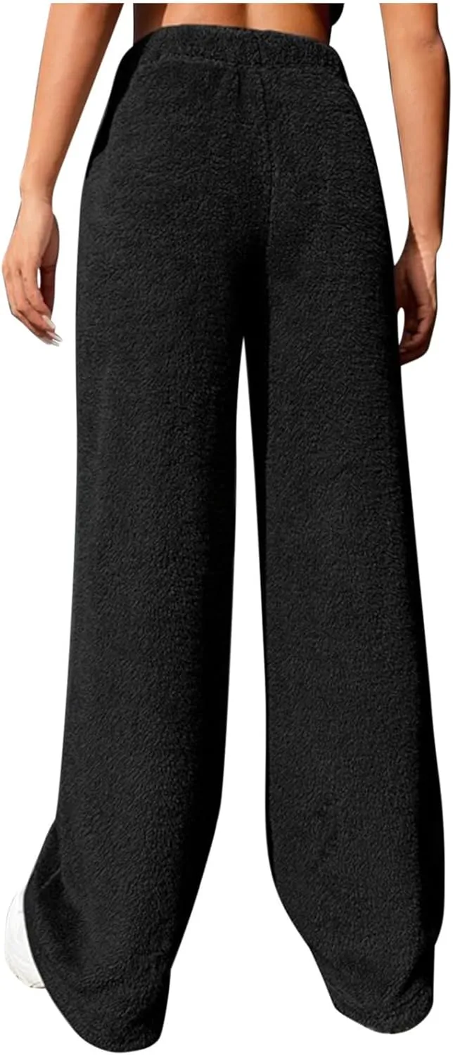 HGps8w Women's Warm Plush Pajama Pants, Soft Fluffy Fleece Pjs Bottoms Sleepwear Winter Comfy Fuzzy Lounge Pants