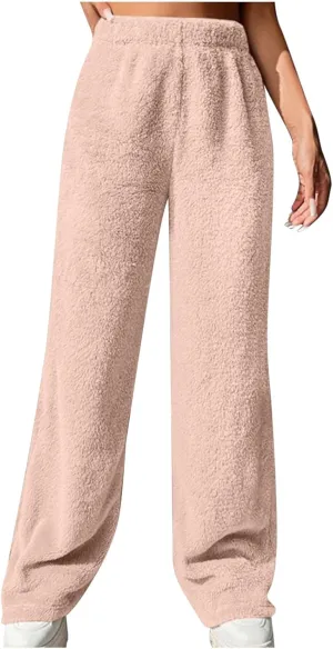 HGps8w Women's Warm Plush Pajama Pants, Soft Fluffy Fleece Pjs Bottoms Sleepwear Winter Comfy Fuzzy Lounge Pants
