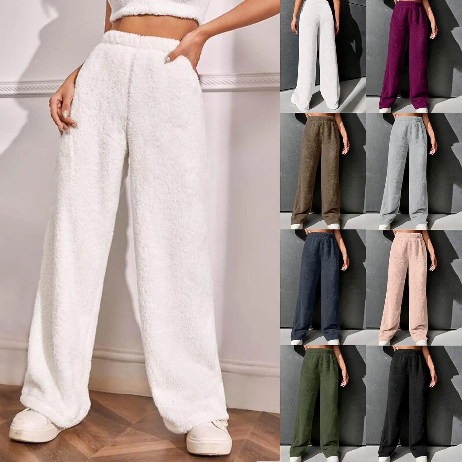 HGps8w Women's Warm Plush Pajama Pants, Soft Fluffy Fleece Pjs Bottoms Sleepwear Winter Comfy Fuzzy Lounge Pants