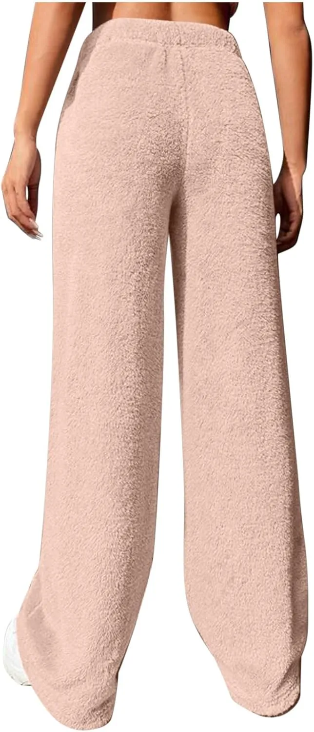 HGps8w Women's Warm Plush Pajama Pants, Soft Fluffy Fleece Pjs Bottoms Sleepwear Winter Comfy Fuzzy Lounge Pants
