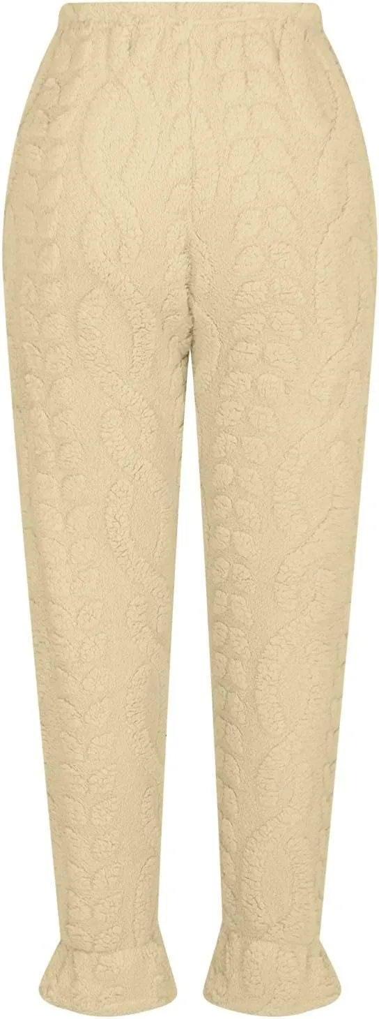 HGps8w Womens Winter Plush Pajama Pants, Fuzzy Fleece Warm Soft Outdoor Lounge Pants Thick Thermal Pjs Bottom Sleepwear