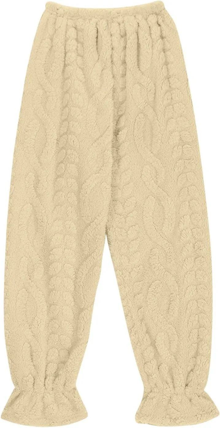 HGps8w Womens Winter Plush Pajama Pants, Fuzzy Fleece Warm Soft Outdoor Lounge Pants Thick Thermal Pjs Bottom Sleepwear
