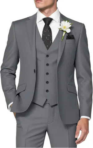 HUUTOE Grey 3 Piece Suit Big and Tall Prom Suits for Men Slim Fit Men's Suit Separates Big and Tall Men Grey Suits 2025 Prom Business Wedding Wear 6XL/54