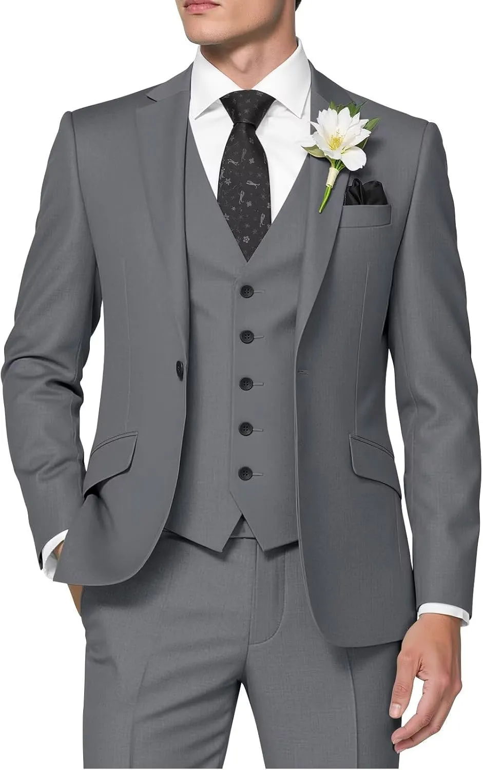 HUUTOE Grey 3 Piece Suit Big and Tall Prom Suits for Men Slim Fit Men's Suit Separates Big and Tall Men Grey Suits 2025 Prom Business Wedding Wear 6XL/54
