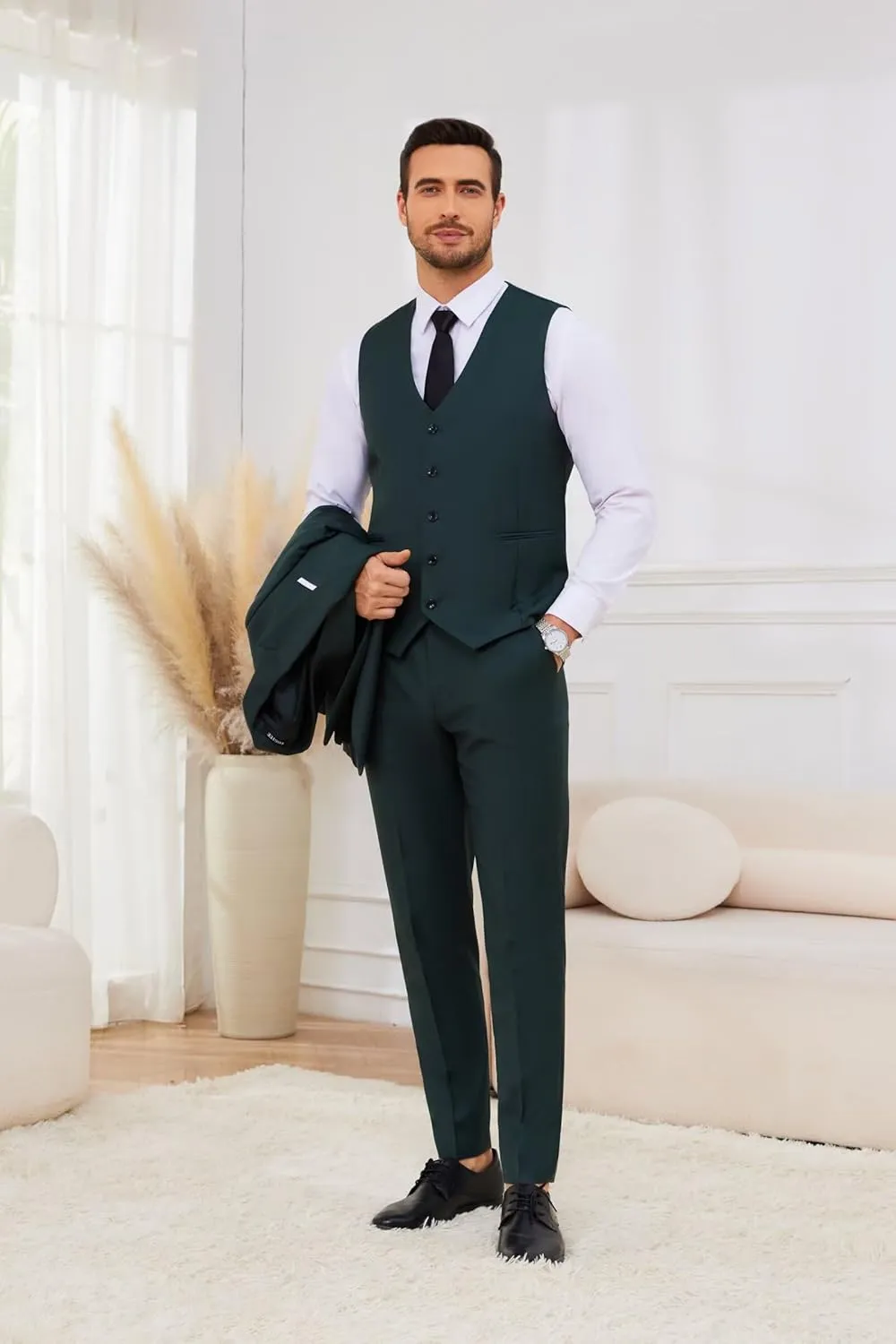HUUTOE Men's 3 Piece Suits Slim Fit Wedding Suits for Men Prom Dress Suit Summer Blazer Jacket Vest Pants Tuxedo Set Men