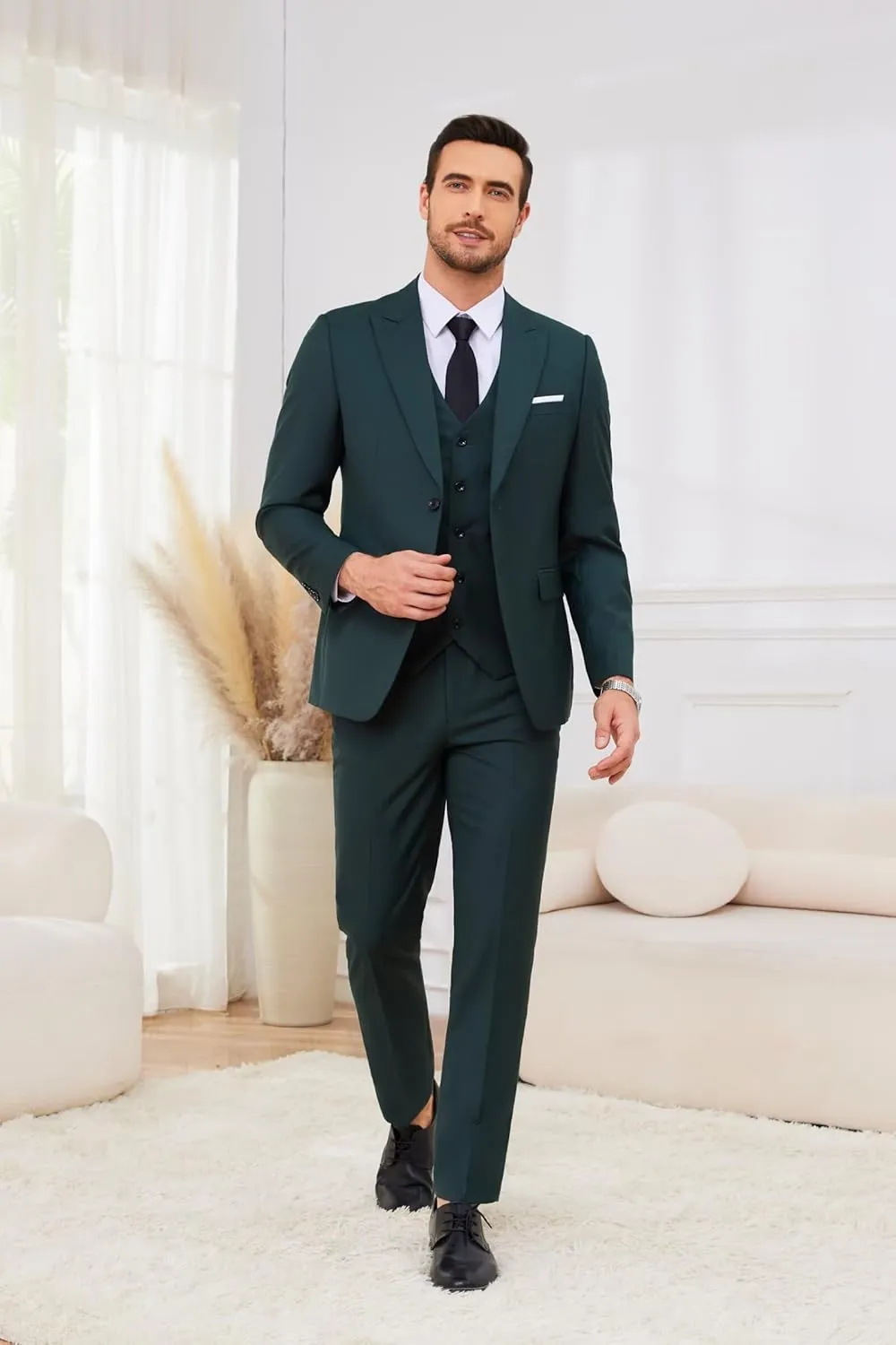HUUTOE Men's 3 Piece Suits Slim Fit Wedding Suits for Men Prom Dress Suit Summer Blazer Jacket Vest Pants Tuxedo Set Men