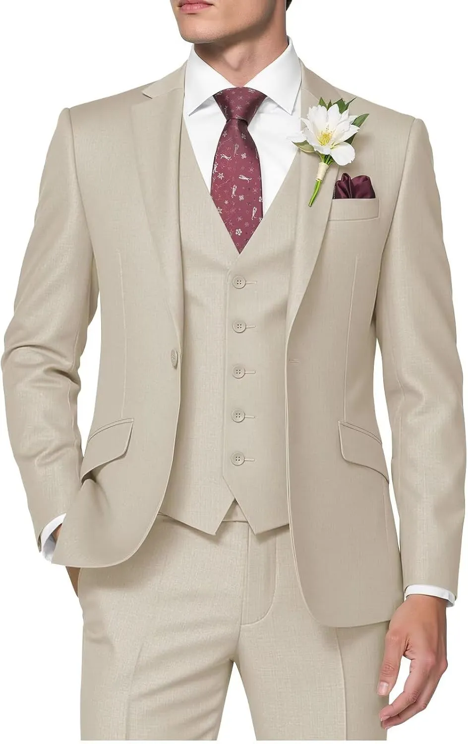 HUUTOE Men's 3 Piece Suits Slim Fit Wedding Suits for Men Prom Dress Suit Summer Blazer Jacket Vest Pants Tuxedo Set Men