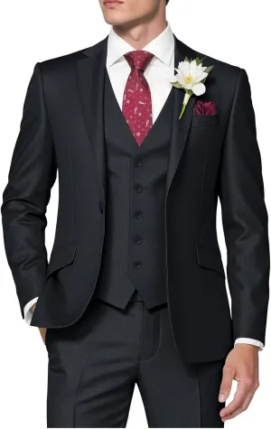 HUUTOE Mens Suits 3 Piece Slim Fit Black Suit for Men Regular Fit Mens Black Homecoming Prom Suits for Men Business Formal Funeral Tuxedos 2025 Large 42