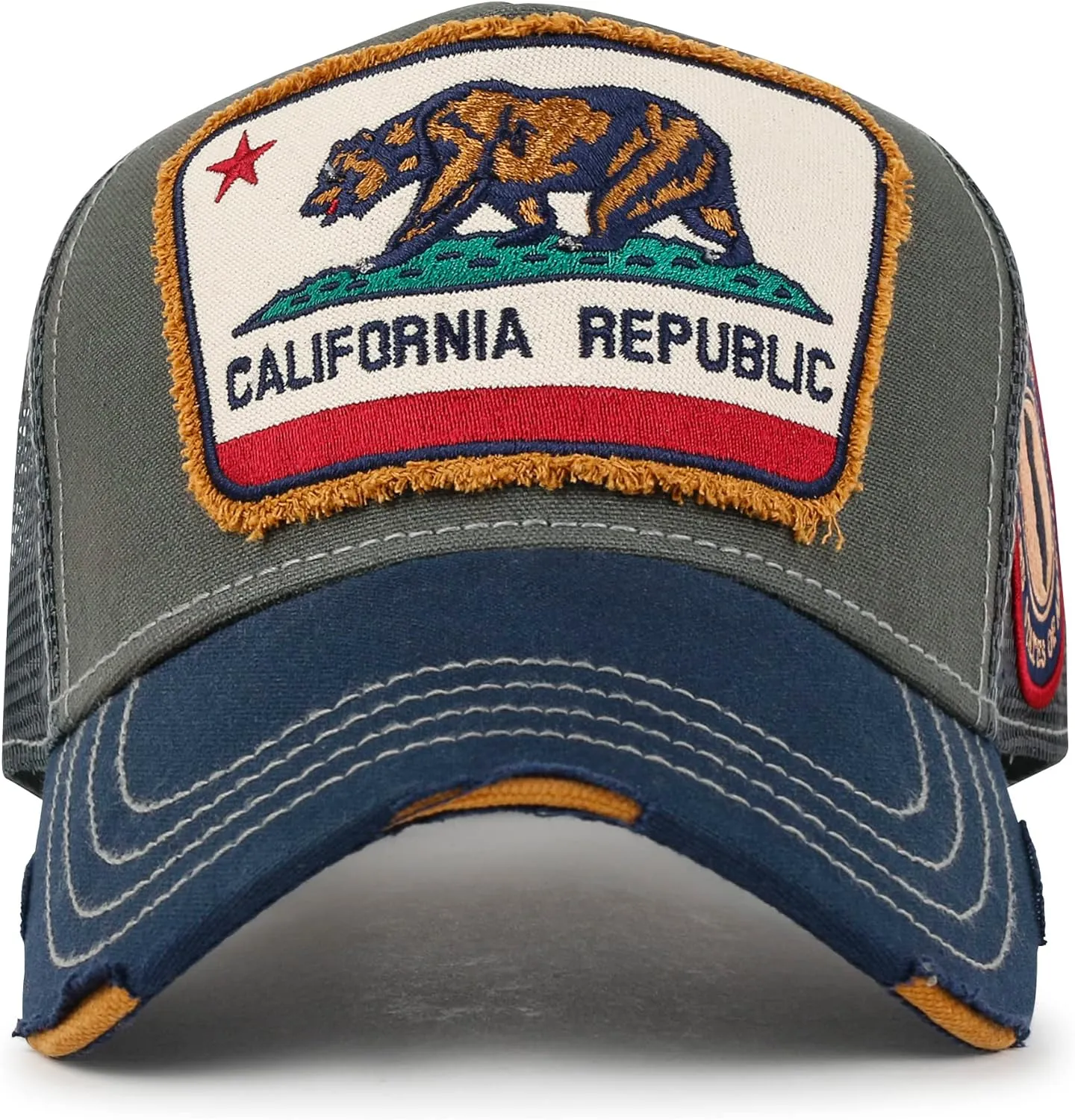 ililily Premium California Bear Embroidered Baseball Cap Vintage Trucker Hat