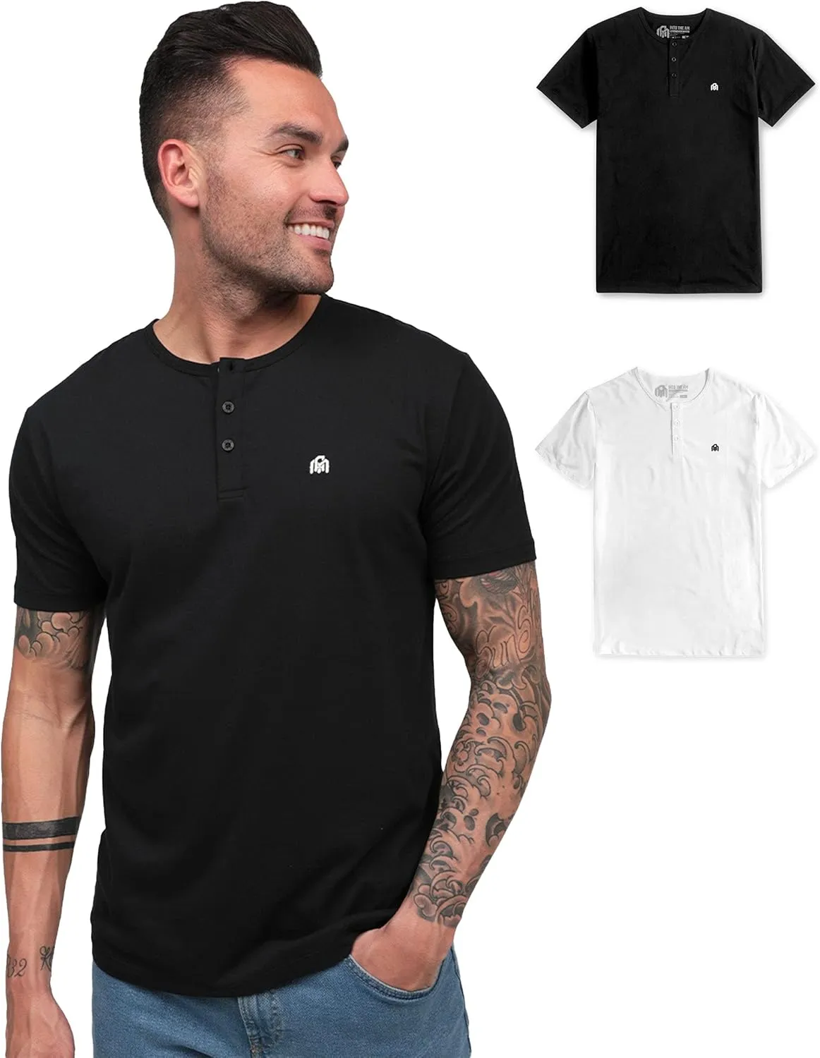 INTO THE AM Premium Henley Shirts for Men - Casual Short Sleeve Modern Fit T-Shirt